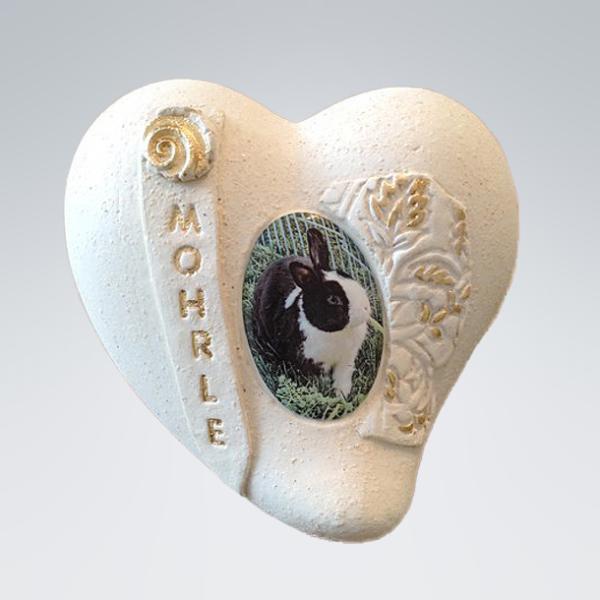 Tierurne Hase-Herz aus Keramik mit Foto