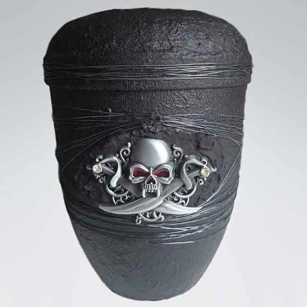 B1553 Bio-Urne Motiv Metall-Totenkopf