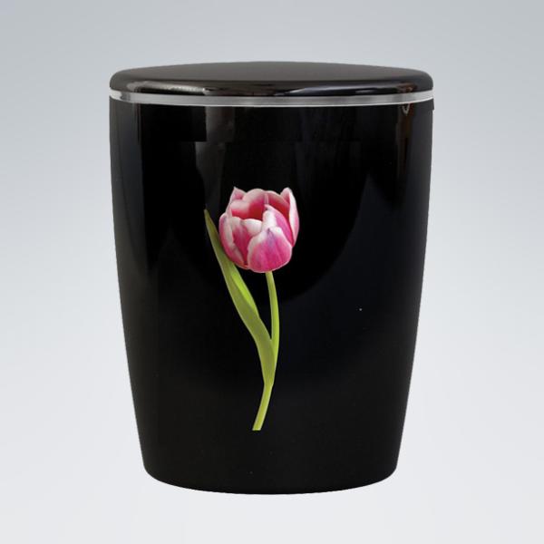Urne schwarz mit Tulpe