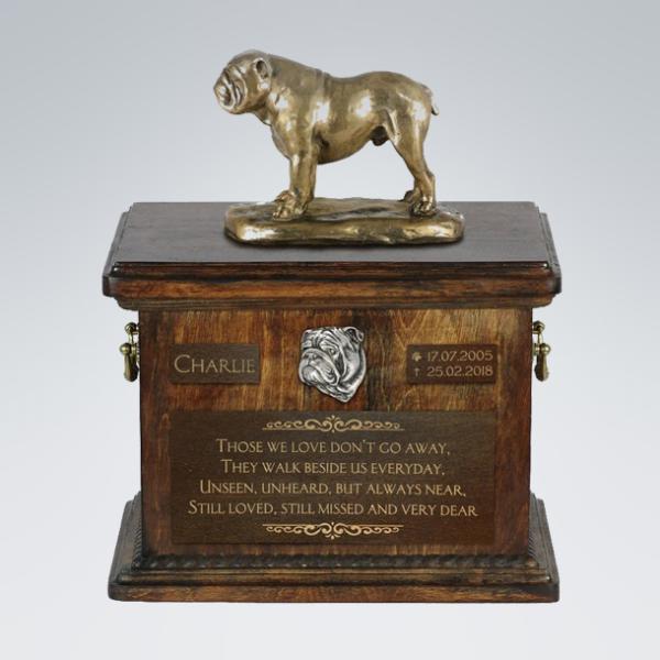 Hundeurne mit Bronze - Englische Bulldogge mit Gravur