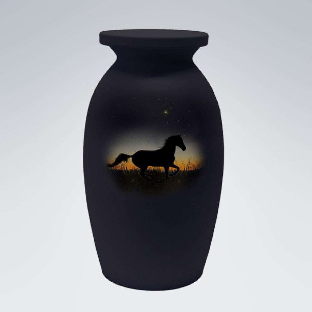 Handbemalte Pferdeurne "Pferd auf der Weide" Vase - Blauenhimmel" Vase - Grau