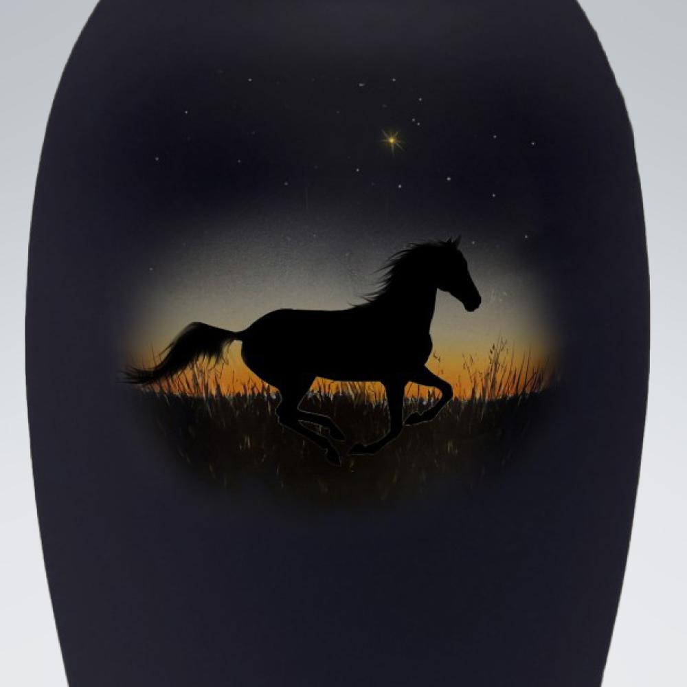 Handbemalte Pferdeurne "Pferd auf der Weide" Vase - Blau