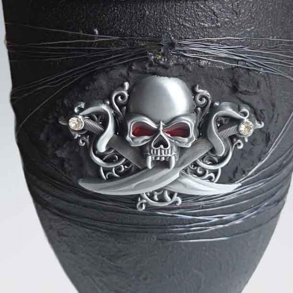 B1553 Bio-Urne Motiv Metall-Totenkopf
