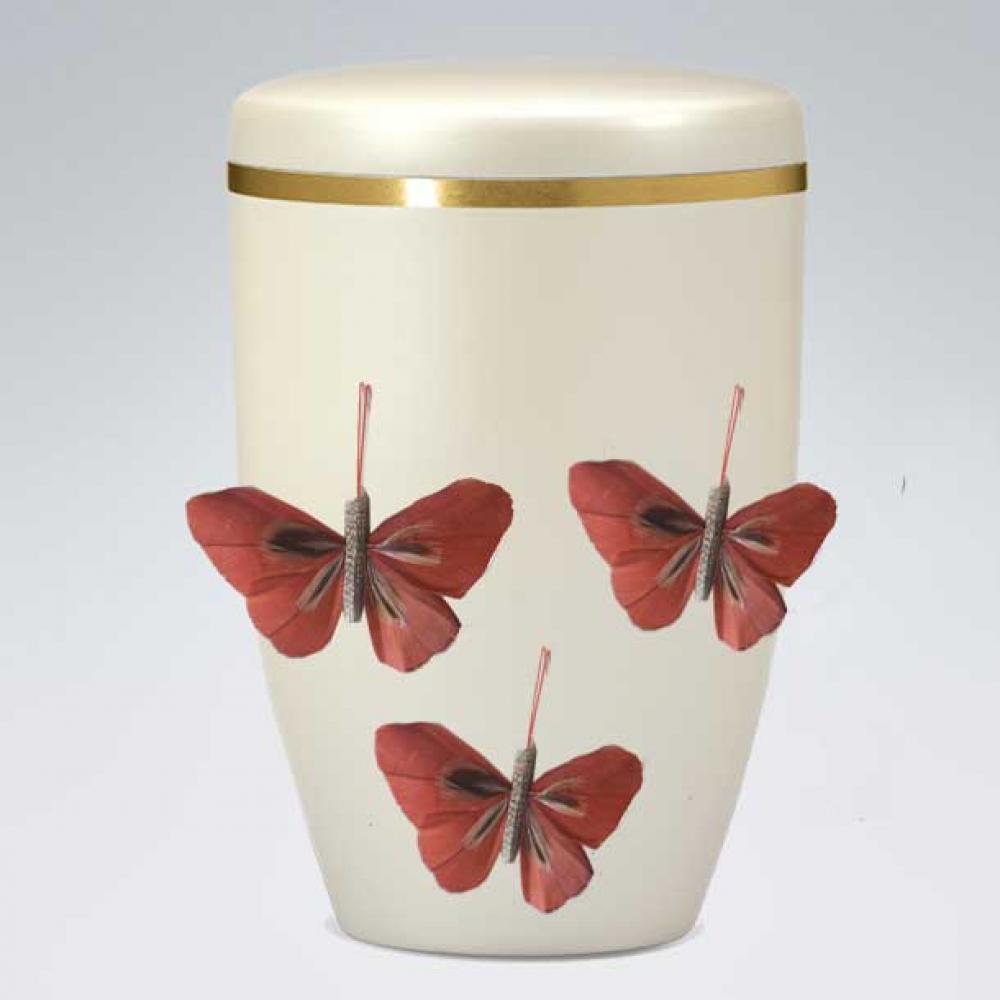 B2604 Creme Bio-Urne Schmetterlinge
