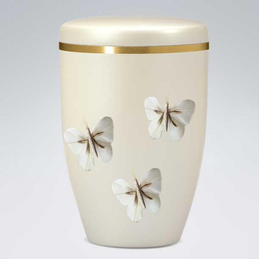 B2604 Creme Bio-Urne Schmetterlinge