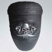 B1553 Bio-Urne Motiv Metall-Totenkopf